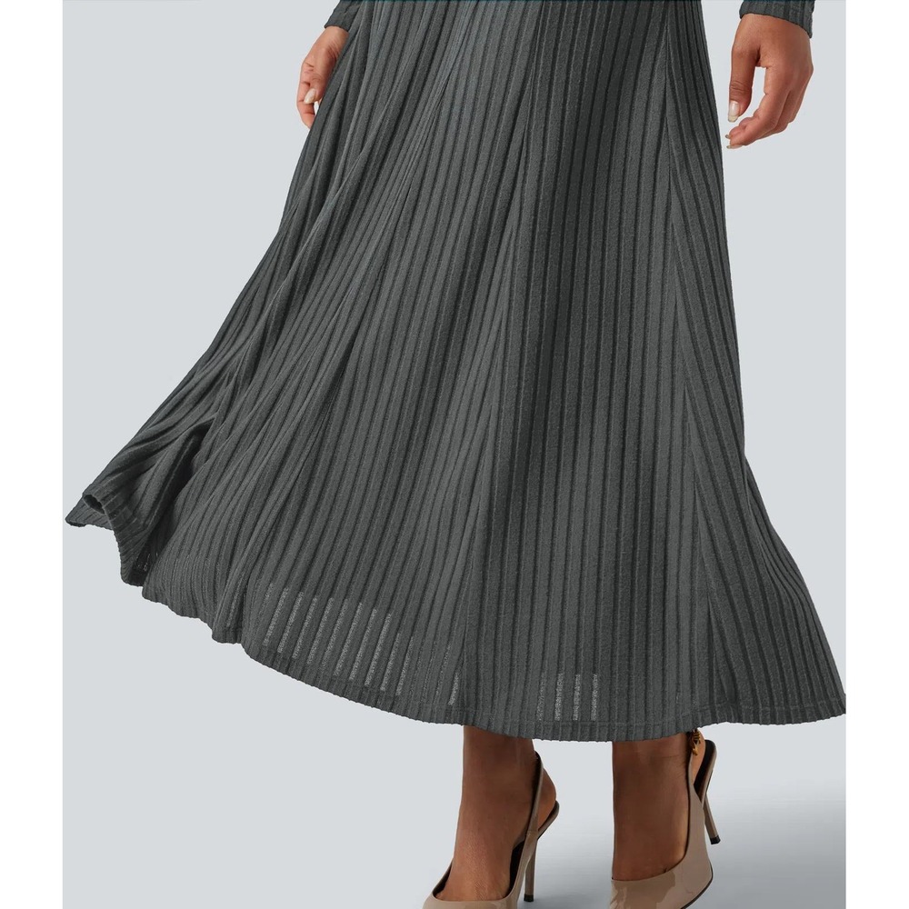 Nwt halara M gray ribbed Henley vacation travel church long sleeve maxi dress - Picture 4 of 5